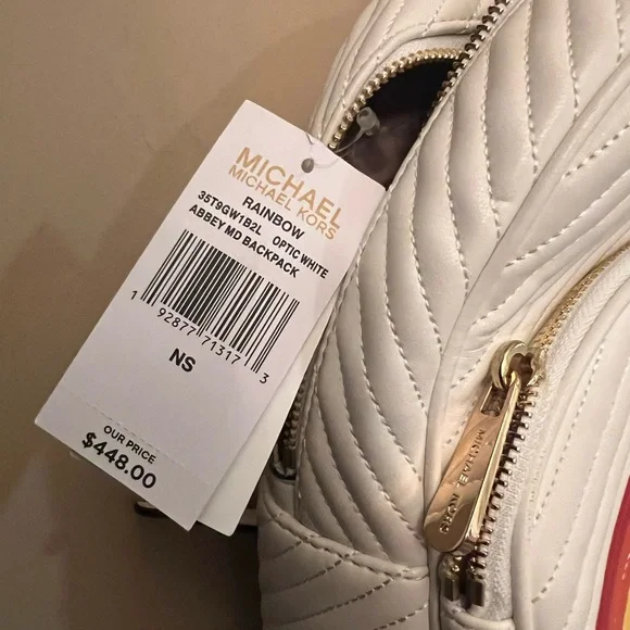 Michael Kors White Backpack with Rainbow Stripes - Picture 3 of 5